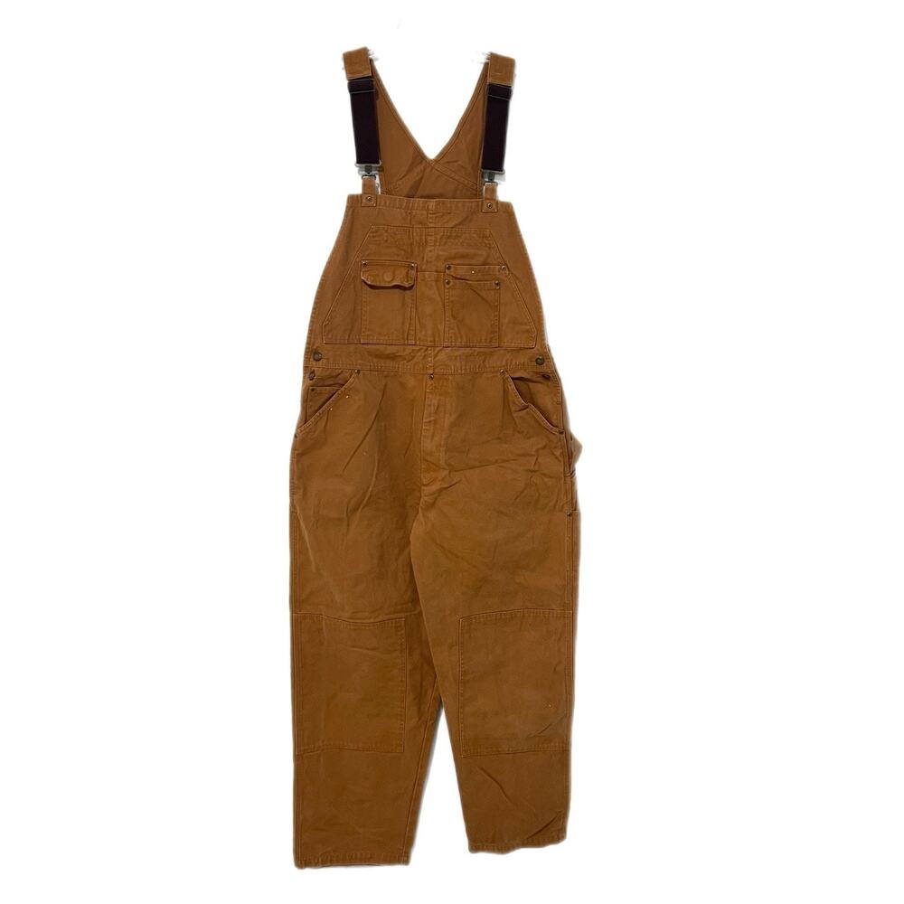 Brazos Work Force Series Size Large 32” Inseam Tan Cotton Duck Canvas Overalls